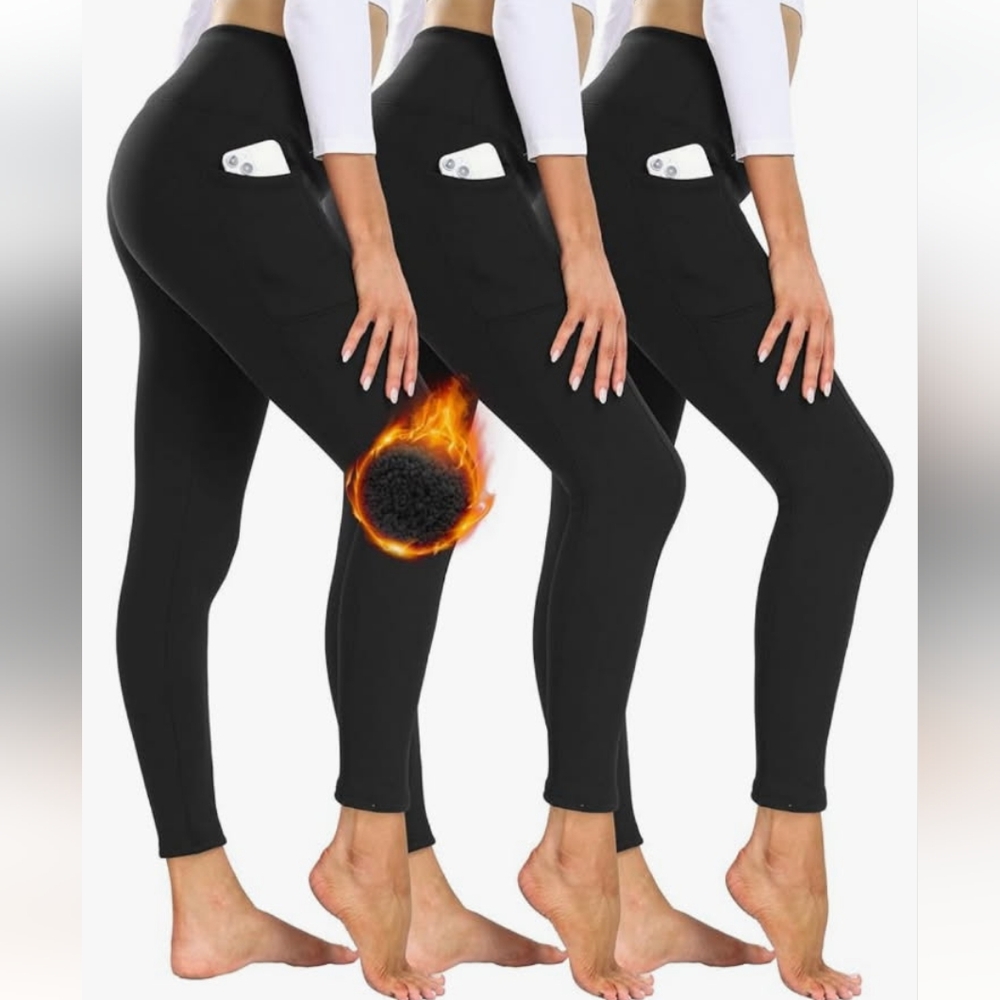 Showitty Women’s 3 Pack Leggings W/Pockets Black S/M